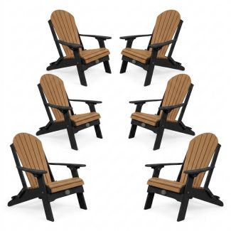 Outdoor Poly Furniture Set of 6 Fan Back Adirondack Folding Chairs by Infinity Living 