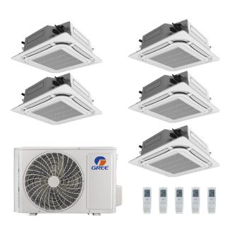 42,000 BTU Gree All Match 21 SEER2 Five Zone 360 Ceiling Cassette Mini Split Heat Pump System - R32 | 230V - 9 + 12 + 12 + 12 + 12