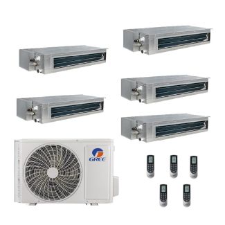 42,000 BTU Gree All Match 18 SEER2 Five Zone Slim Concealed Duct Mini Split Heat Pump System - R32 | 230V - 9 + 12 + 12 + 12 + 12