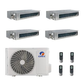 42,000 BTU Gree All Match 18 SEER2 Quad Zone Slim Concealed Duct Mini Split Heat Pump System - R32 | 230V - 9 + 9 + 9 + 12