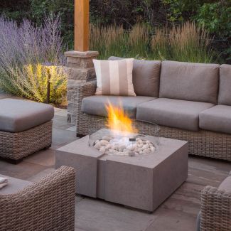 HPC Bravo 32" Square Concrete Gas Fire Pit with Electronic On/Off Ignition in Clay with Ivory Beach Stone & Torpedo Burner - TOR-BRAV-CLIB-EI
