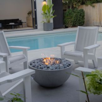HPC Serenade 32" Round Concrete Gas Fire Pit with CSA Certified Match Light Ignition In Charcoal with Slate Beach Stone & Torpedo Burner - TOR-SERE32-CHSB-MLFPK