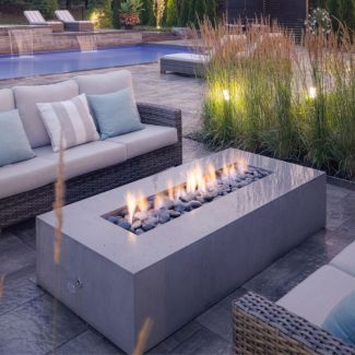 HPC Sonoma 56" Linear Concrete Gas Fire Pit in Charcoal with Match Light & Slate Beach Stone - TOR-SONO56-CHSB-MLFPK