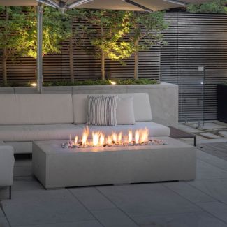 HPC Sonoma 72" Linear Concrete Gas Fire Pit in Charcoal with Match Light & Slate Beach Stone - TOR-SONO72-CHSB-MLFPK