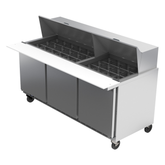 Beverage-Air 72" 3 Door Mega Top Sandwich / Salad Prep Table, (30) 1/6 Size Pans - SPE72HC-30M