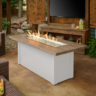 Outdoor Greatroom Havenwood 62" x 30" Linear Gas Fire Pit Table in White with Driftwood Top - HWDW-1242-B