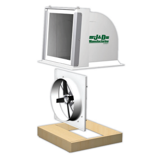 J&D 24 Inch Direct Drive Ridge Fan with 230/460V 1 HP 3 Phase 8-Ply Poly Shutter with No Weather Hood