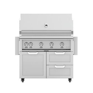 Hestan 42-Inch Gas Grill W/ Rotisserie On Double Drawer & Door Tower Cart - GABR42