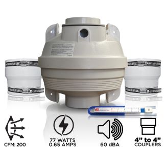 Suncourt Radon Mitigation Fan Kit 4" Fan with 4" to 4" Couplers - RDN04
