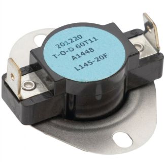 Reznor RZ050418 HVAC limit switch showing the circular metal disc, terminal prongs, and stamped model text