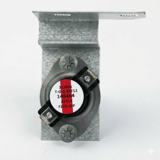 Reznor RZ147676 HVAC fan control replacement kit showing the limit switch thermostat integrated into its metallic mounting bracket.