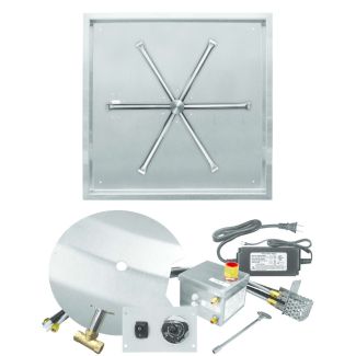 Firegear 32-Inch DIY Square Bowl Pan Fire Pit Burner Kit With Remote - FPB-32SBSAWS-N