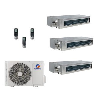 30,000 BTU Gree All Match 18 SEER2 Tri Zone Slim Concealed Duct Mini Split Heat Pump System - R32 | 230V - 9 + 12 + 24