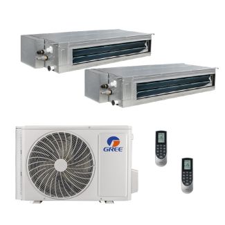 Gree 42,000 BTU All Match 18 SEER2 2 Zone Slim Concealed Duct Mini Split Heat Pump System - R32 | 230V - 12 + 18