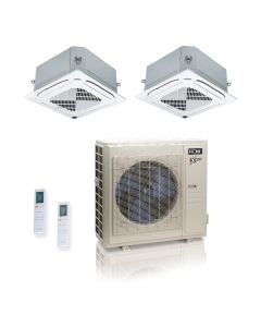 36,000 BTU ACiQ Extreme 23 SEER2 Dual Zone Ceiling Cassette Mini Split Heat Pump System - R454B | 230V - 9 + 24