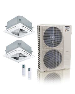 48,000 BTU ACiQ Extreme 23 SEER2 Dual Zone Ceiling Cassette Mini Split Heat Pump System - R454B | 230V - 24 + 24
