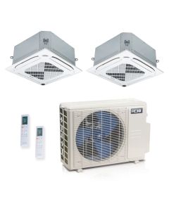 18,000 BTU ACiQ Standard 25.1 SEER2 Dual Zone Ceiling Cassette Mini Split Heat Pump System - R454B | 230V - 9 + 12