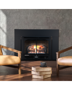 Buck Stove 384 34" Ventless Gas Fireplace Insert with Logs & Blower - NV 3844LP-DOORS/NV 3844NAT-DOORS