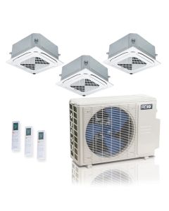 36,000 BTU ACiQ Standard 24 SEER2 3 Zone Ceiling Cassette Mini Split Heat Pump System - R454B | 230V - 9 + 9 + 18