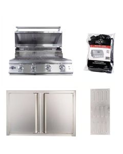 Buck Grill 32" 4 Burner Built In Stainless Steel Gas Grill with Lights  + Professional Outdoor Kitchen Package - BG 32BUCKGRILL-PKG-1