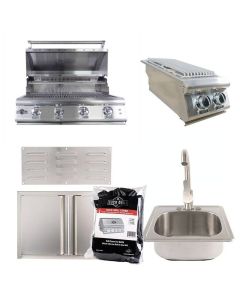 Buck Grill 32" 4 Burner Built In Stainless Steel Gas Grill with Lights  + Professional Outdoor Kitchen Package - BG 32BUCKGRILL-PKG-3