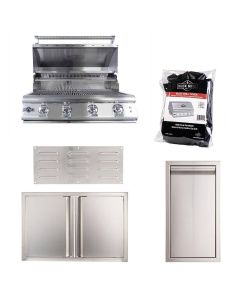 Buck Grill 32" 4 Burner Built In Stainless Steel Gas Grill with Lights  + Professional Outdoor Kitchen Package - BG 32BUCKGRILL-PKG-5