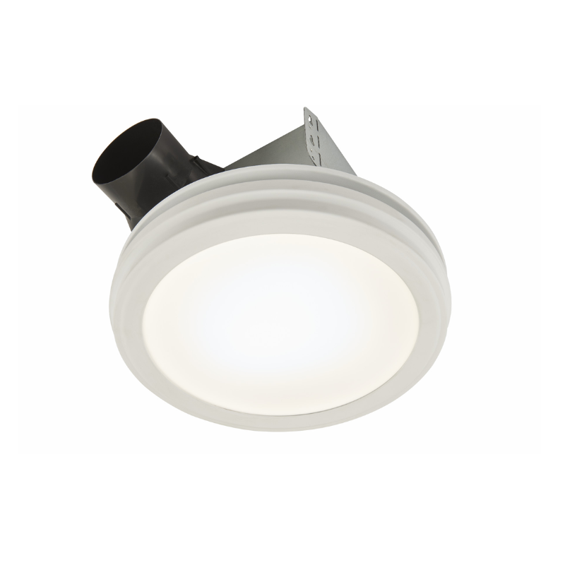 Broan NuTone Bathroom Exhaust Fan, 80 CFM, 0.8 Sones, Round Flat Panel in White w/ LED Light