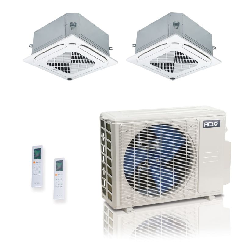 27000 BTU 25 SEER2 ACIQ Standard 2-Zone Ceiling Cassette Mini Split System | R454B | 230v - 9+12 - ES-27Z-M4C / ACIQ-09CC-HH-MC / ACIQ-12CC-HH-MC