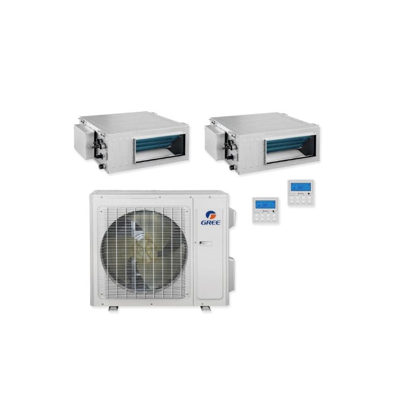 Gree 36,000 BTU 14 SEER Dual Zone Concealed Duct Heat Pump System 24+24 - MULTIU36HP230V1DO / 2-DUCT24HP230V1BD