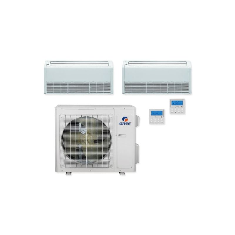 Gree 18,000 BTU 22 SEER Dual Zone Floor Mounted Heat Pump System 9+9 - MULTI18HP230V1CO / 2-FLR09HP230V1AF