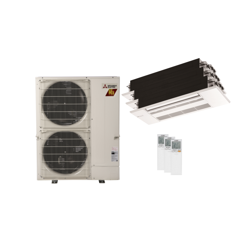 Mitsubishi 42,000 BTU 3-Zone Ceiling Cassette Mini Split with Hyper Heat – R454B