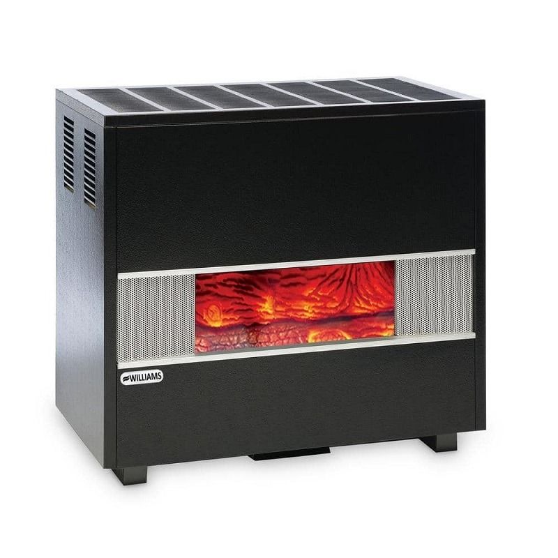Williams 50,000 BTU Propane, Fireplace Front, Room Heaters - 5002521A
Williams 50,000 BTU Propane, Fireplace Front, Room Heaters features a decorative glass front with internal fire logs