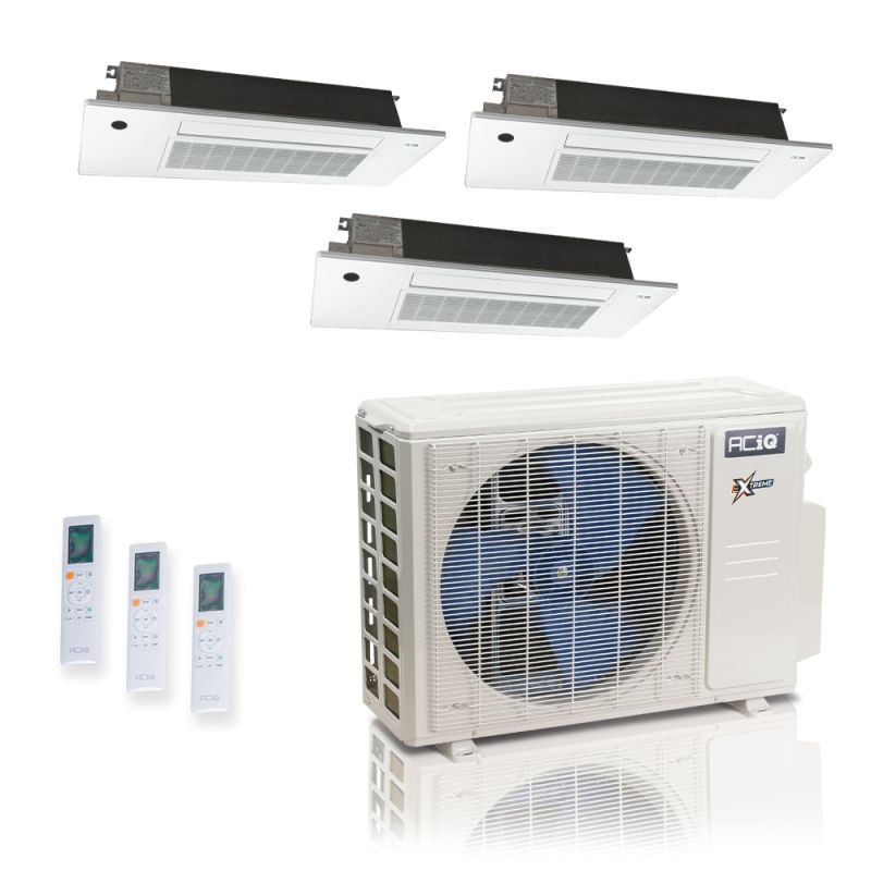 27000 BTU 23 SEER2 ACIQ Extreme 3-Zone Slim Ceiling Cassette Mini Split System | R454B | 230v - 6+12+18 - ACIQ-27Z-HH-M4C / SCC-06-HH-MB / SCC-12-HH-MB / SCC-18-HH-MB