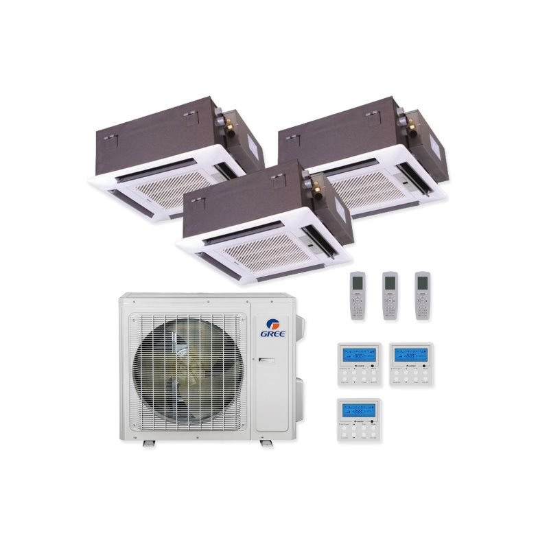 Gree 36,000 BTU 16 SEER Tri Zone Ceiling Cassette Heat Pump System 12+12+18 - MULTI36HP230V1CO / 2-CAS12HP230V1AC / CAS18HP230V1AC