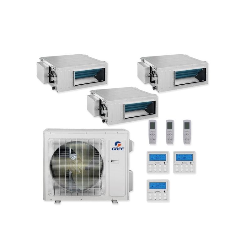 Gree 36,000 BTU 16 SEER Tri Zone Concealed Duct Heat Pump System 9+9+12 - MULTI36HP230V1CO / 2-DUCT09HP230V1BD / DUCT12HP230V1BD