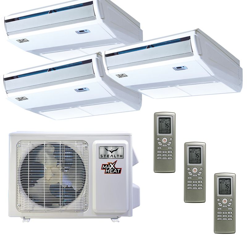 42,000 BTU 23 SEER Stealth Comfort Designer+ Tri Zone Ceiling Mounted Zone Ceiling Heat Pump System 9+12+24