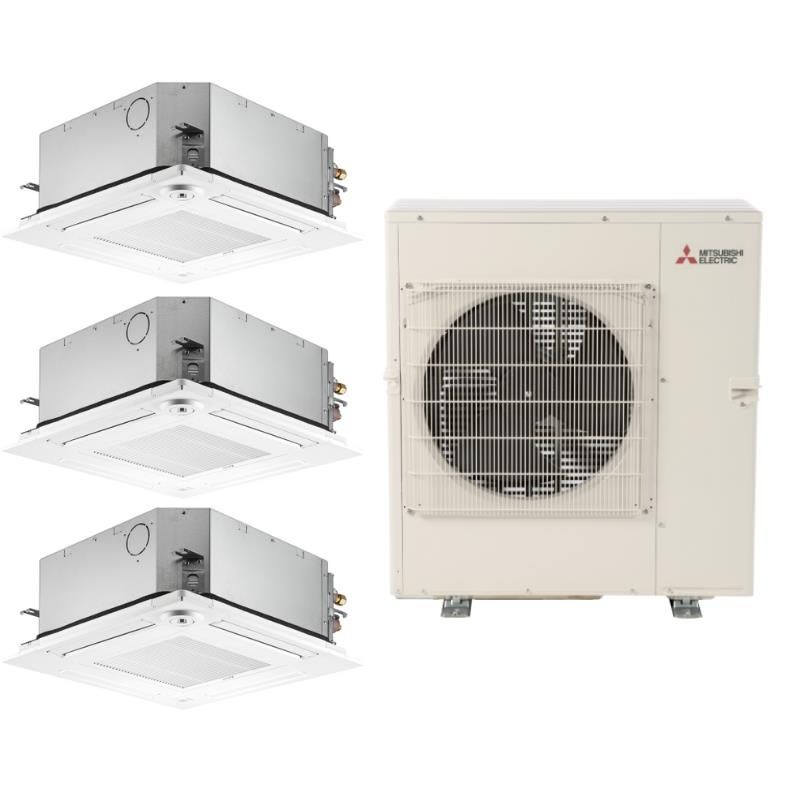 Mitsubishi 42,000 BTU SEZ-AD-Series 19.3 SEER2 3 Zone Ceiling Cassette Mini Split Heat Pump System - R454B | 230V - 12 + 12 + 15