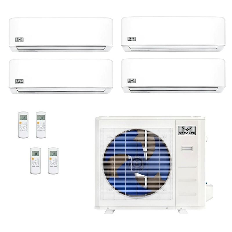 48,000 BTU Stealth DIYCOOL 21.8 SEER2 Quad Zone Mini Split Wall Mount Heat Pump System R454B | 230V - 12 + 12 + 12 + 24 - EZ-48Z-M5B / EZ-12W-MB-3 / EZ-24W-MB