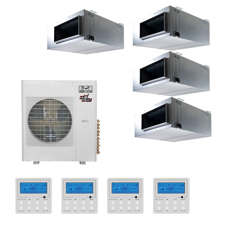42,000 BTU 14 SEER Quad Zone Concealed Duct Stealth Comfort Designer Heat Pump System 9+9+12+18 - SC-42Z-HH-M5 / SC-09CD-HP230 - 2 / SC-12CD-HP230 / SC-18CD-HP230