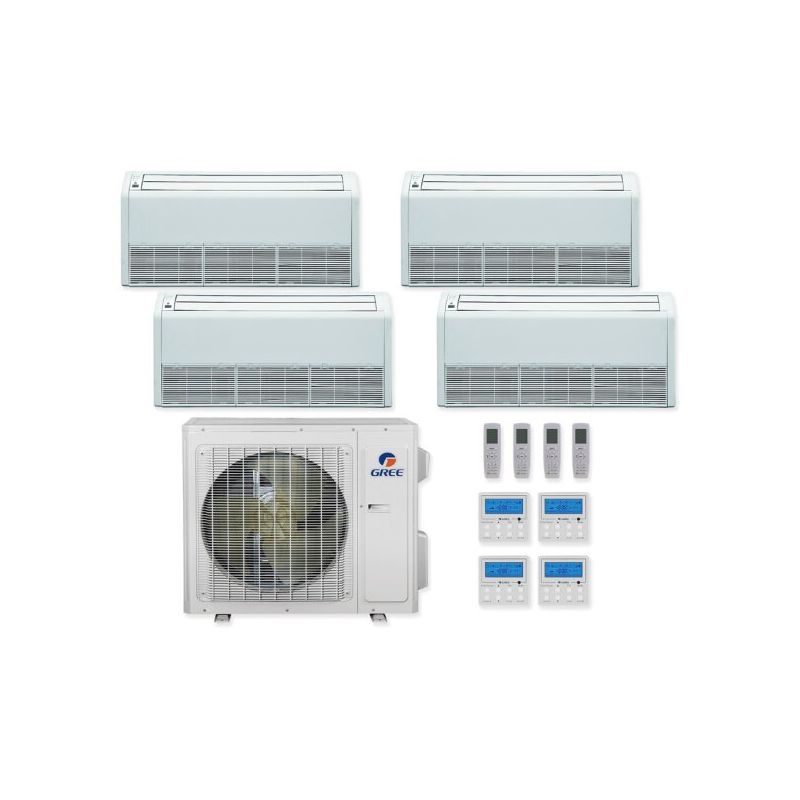 Gree 42,000 BTU 21 SEER Quad Zone Floor Mounted Heat Pump System 12+12+12+12 - MULTI42HP230V1CO / 4-FLR12HP230V1AF