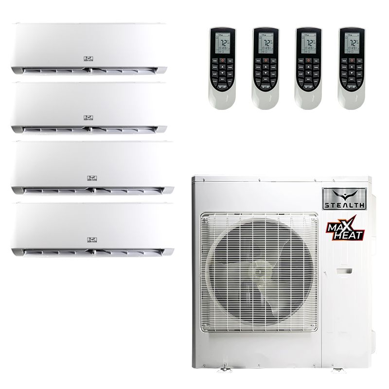 36,000 BTU 23 SEER Quad Zone Wall Mounted Stealth Comfort Pinnacle Heat Pump System 9+12+12+12
