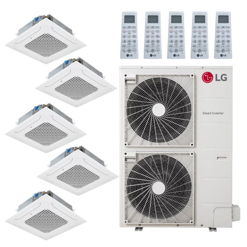 LG 48,000 BTU 20.5 SEER2 5 Zone Ceiling Cassette Mini Split Heat Pump System
