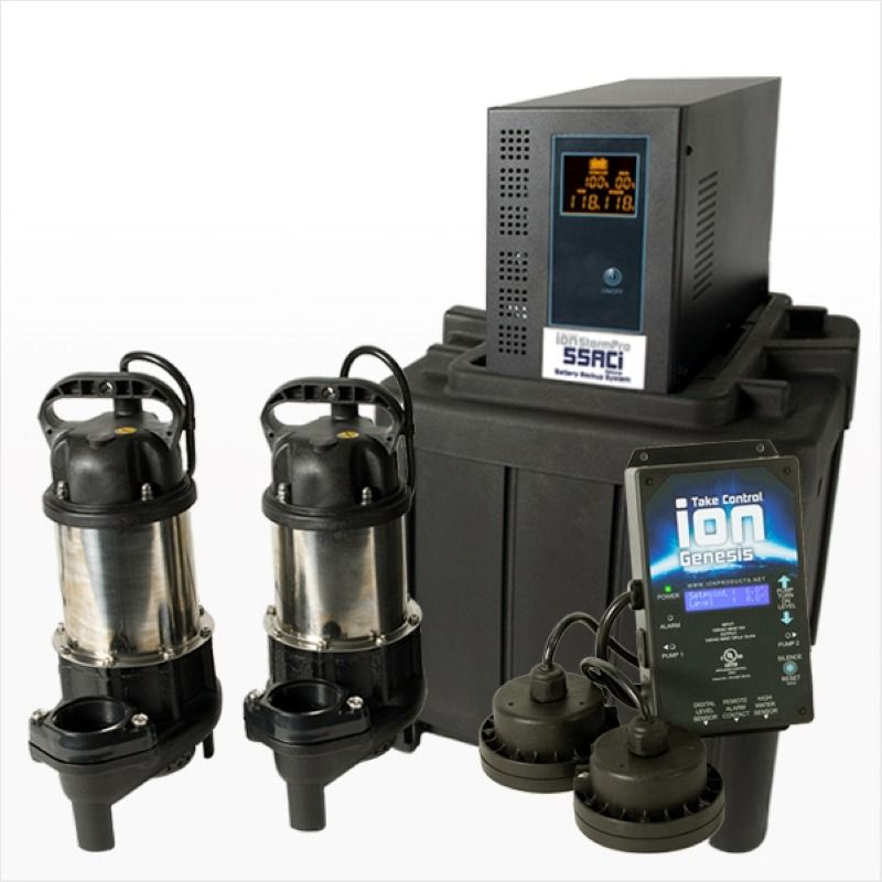 55ACi Deluxe Battery Backup Dual AC System | 1/2 HP | Automatic | Cast Iron | 65 GPM at 10 ft of head