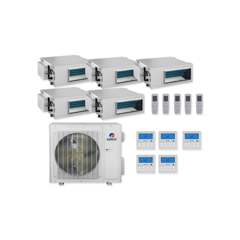 Gree 42,000 BTU 14 SEER Five Zone Concealed Duct Heat Pump System 9+9+9+9+9 - MULTI42HP230V1CO / 5-DUCT09HP230V1BD