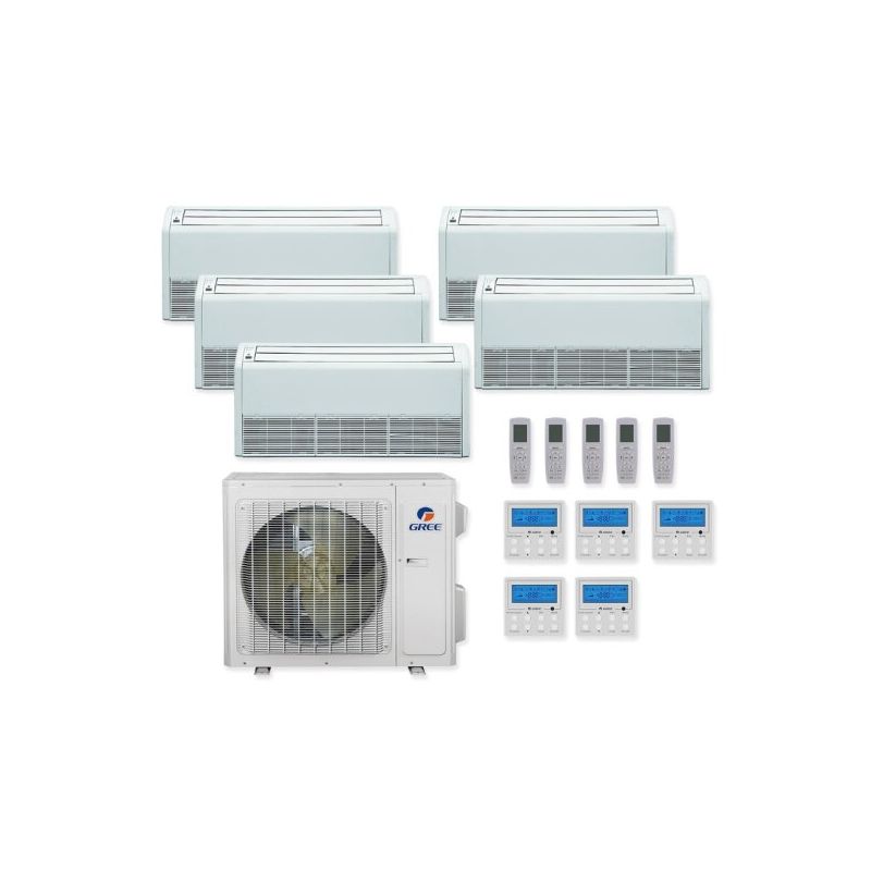 Gree 36,000 BTU 21 SEER Five Zone Floor Mounted Heat Pump System 9+9+9+9+9 - MULTI36HP230V1CO / 5-FLR09HP230V1AF