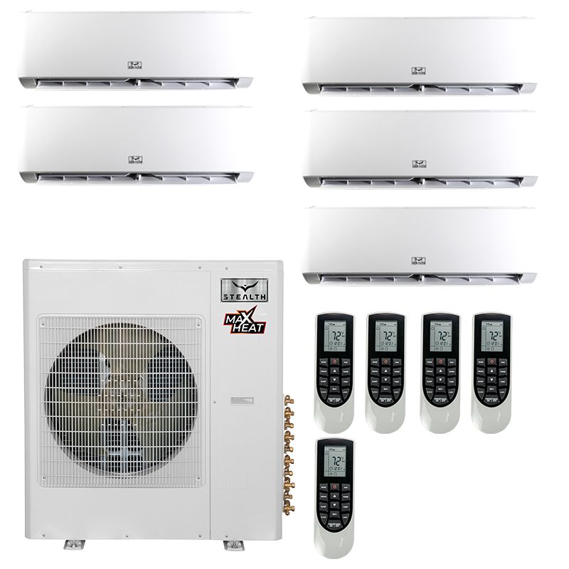 42,000 BTU 23 SEER Five Zone Wall Mounted Stealth Comfort Pinnacle Heat Pump System 9+9+12+12+18