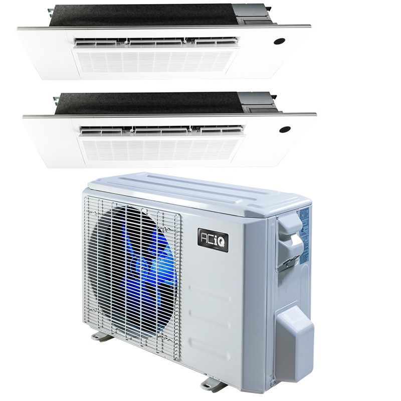 27,000 BTU 24.6 SEER2  ACiQ 2-Zone Slim Ceiling Cassette Mini Split System - 6+12 - ES-27Z-M3/SCC-0609-HH-M/SCC-1218-HH-M