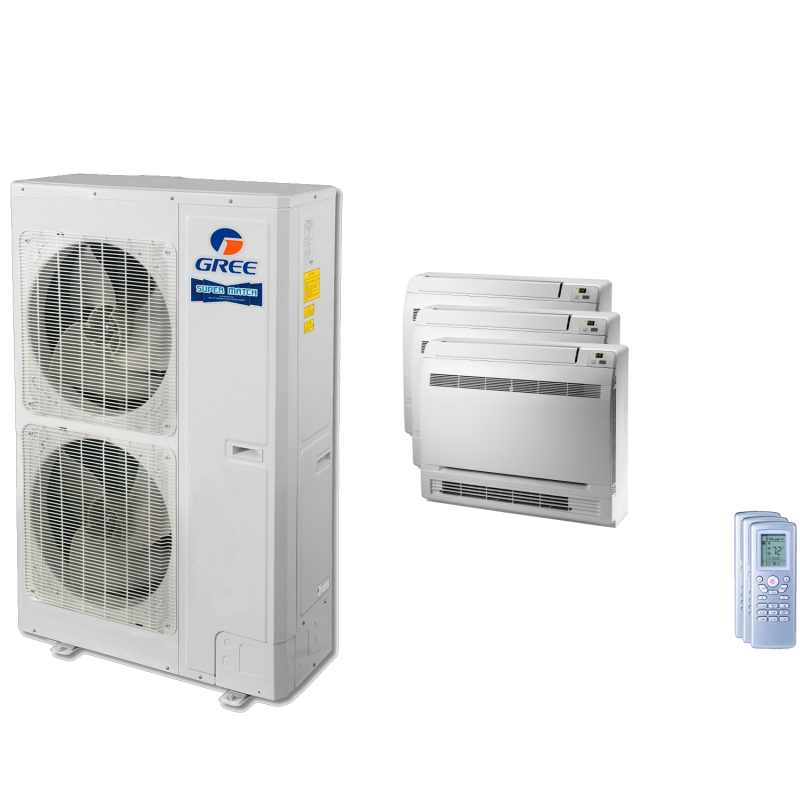 48,000 BTU 16 SEER Tri Zone Mini Console Gree Heat Pump System 9+9+18
