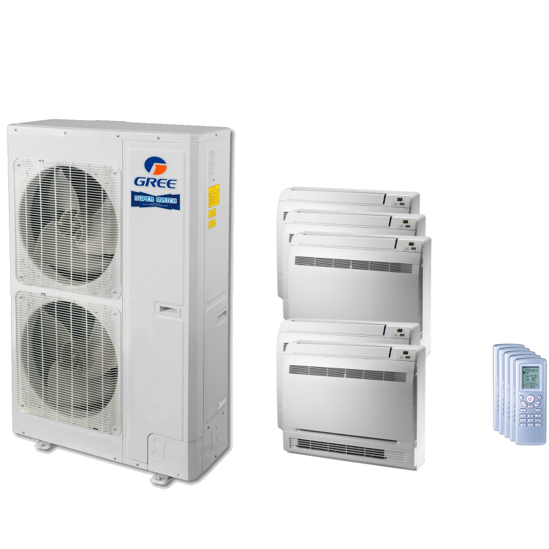 48,000 BTU 16 SEER Five Zone Mini Console Gree Heat Pump System 12+12+12+18+18