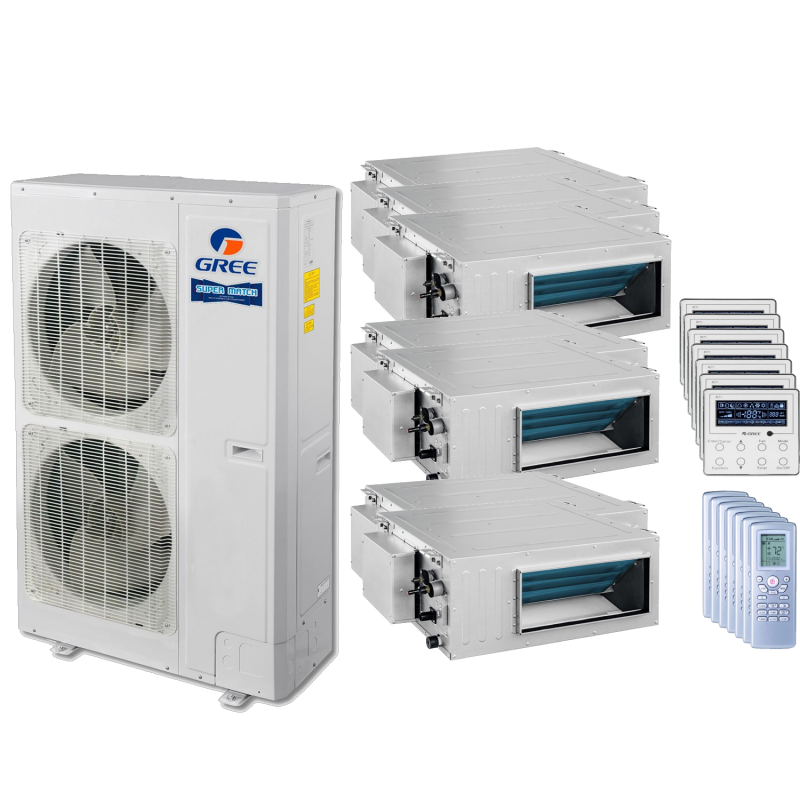 48,000 BTU 16 SEER Seven Zone Concealed Duct Gree Heat Pump System 9+9+9+9+9+9+9